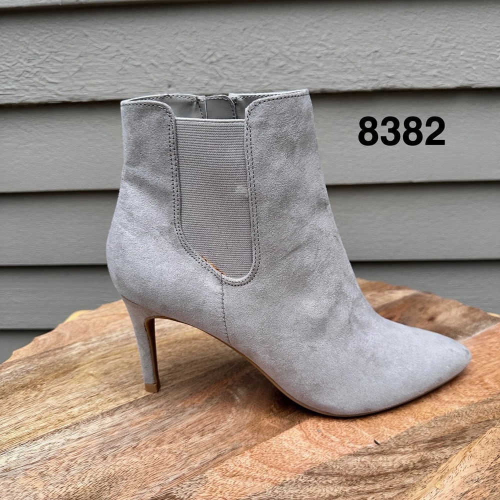 Express Womens Light Gray Faux Suede Pointed Toe Stiletto Ankle Booties Size 8